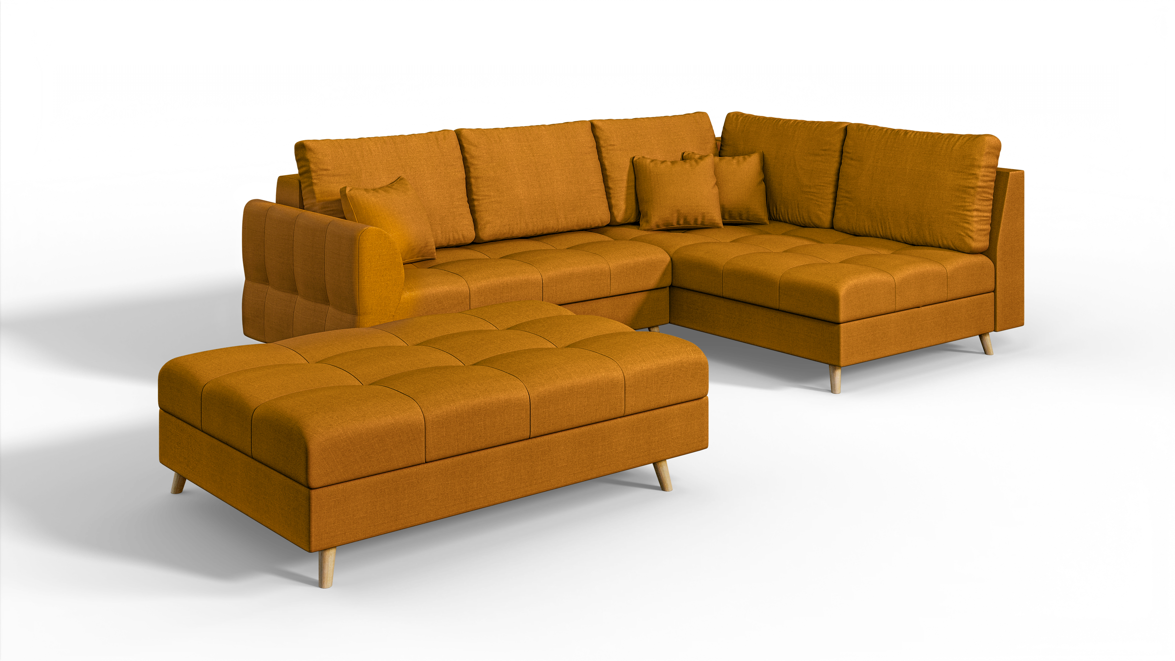 ECKSOFA MIT HOCKER Lorine Mikrofaser Gelb - Hellbraun/Gelb, Buchenholz/Textil (231/161cm) - S-Style Möbel