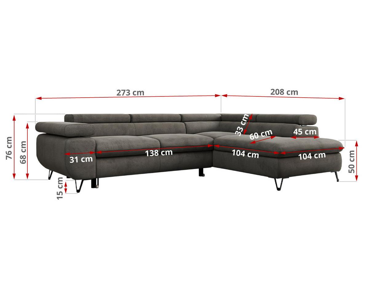 ECKSOFA PEDRO L Braun Velvet - Links Seite - Schwarz/Braun, Textil/Metall (208/273cm) - MKS