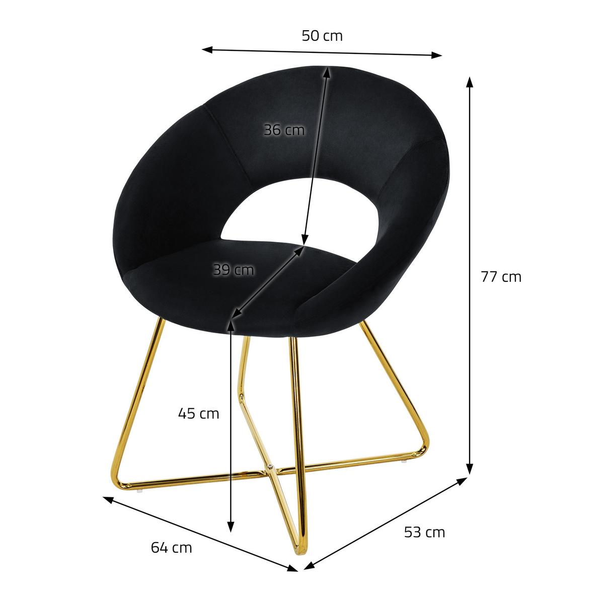 ESSZIMMERSTUHL Schwarz Samt - Goldfarben/Schwarz, Metall (53/77/64cm) - ML-DESIGN