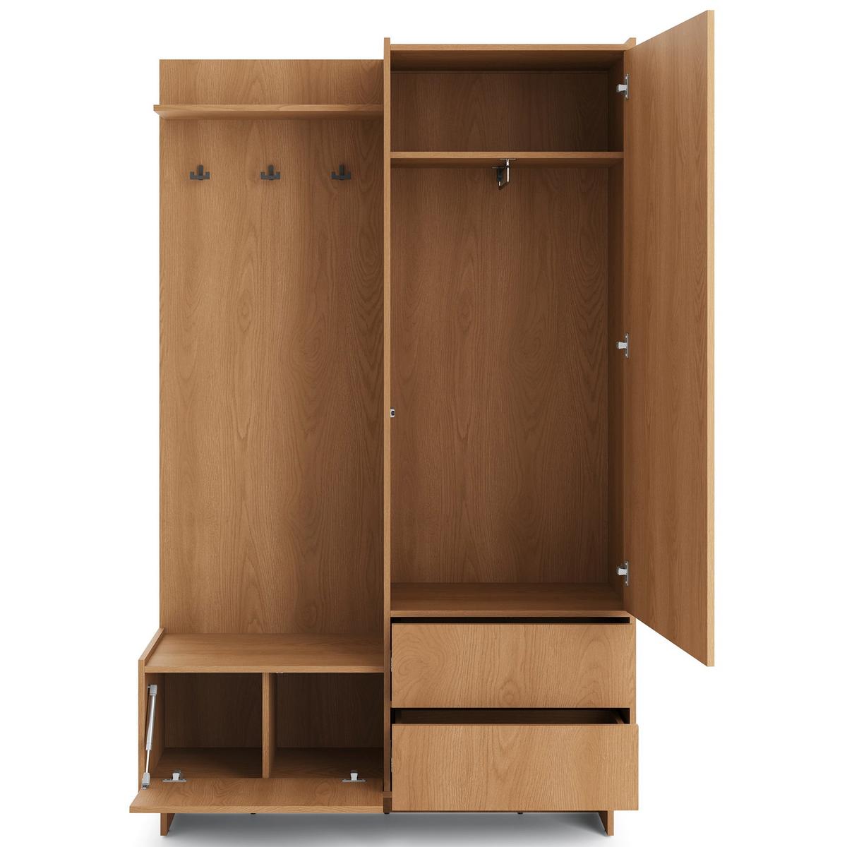 KLEIDERSCHRANK Yasumi mit 2 Schubladen 125 cm - Eichefarben, Holzwerkstoff (125/201/39cm) - Selsey