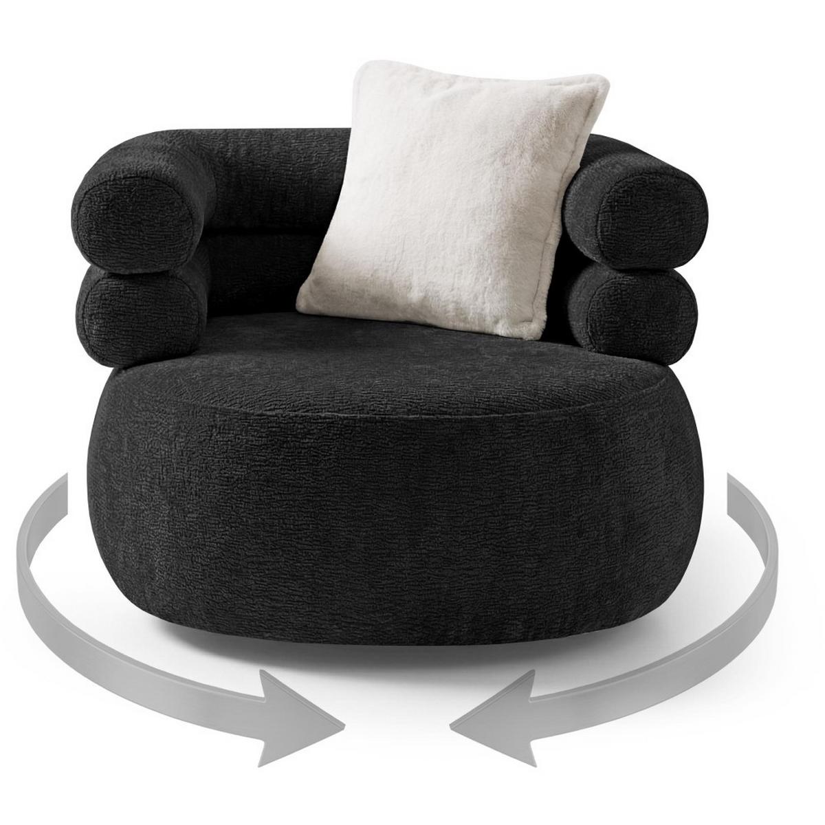 SESSEL Nano, Drehsessel mit runder Form, Schwarz - Schwarz, Textil (95/75/95cm) - Beautysofa