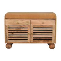 REGAL mit Eichenoptik-Finish, 2 Schubladen, 4 Ablagen, 2 Türen, hellbraun. - Hellbraun, Leder/Holz (85/56/40cm) - Artisan Furniture