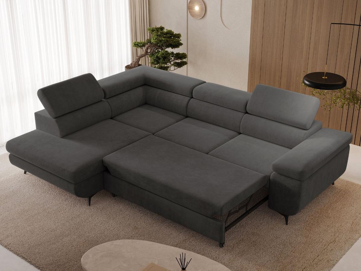 ECKSOFA Argon Dunkelgrau Links - Dunkelgrau/Schwarz, Holz/Textil (255/190cm) - Graingold