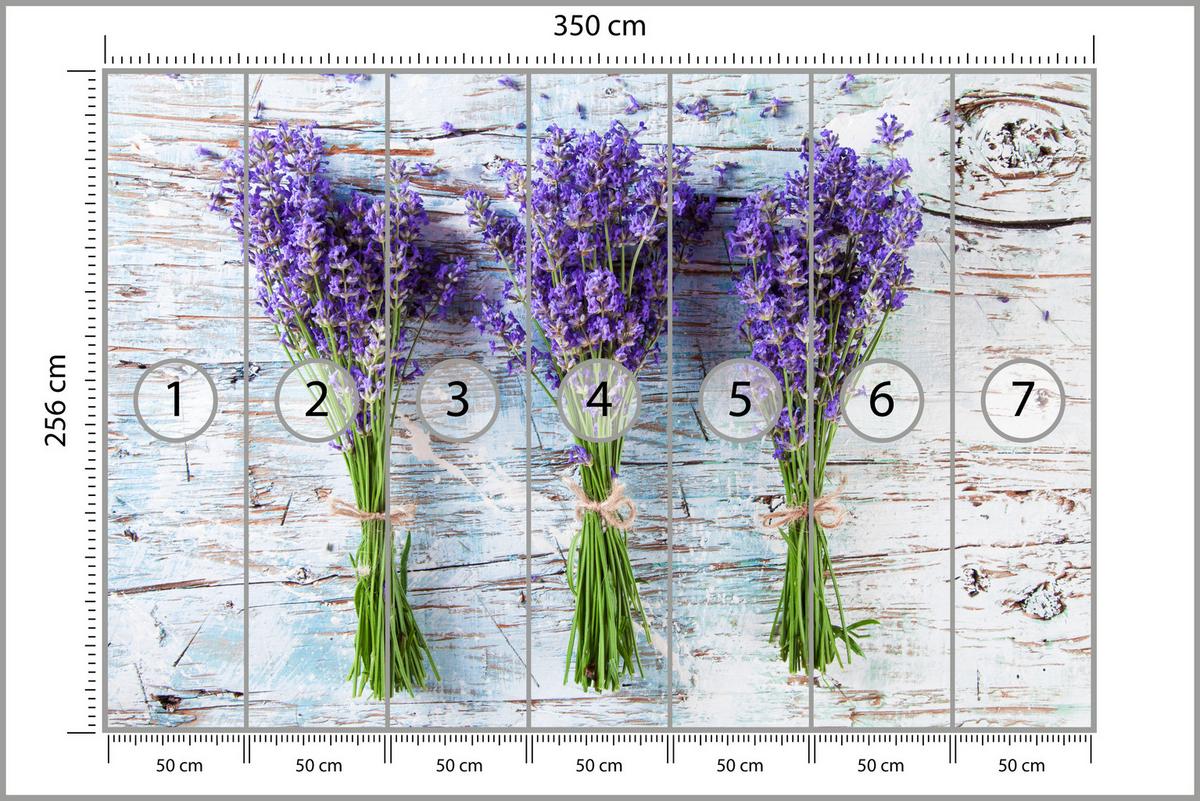 FOTOTAPETE für Küche Lavendelblüten Lila Holz Rustikal 350x256 - Violett/Weiß, Papier (350/256cm) - Muralo