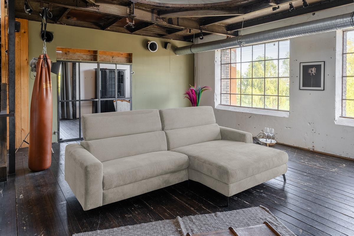 ECKSOFA LAISKA Steingrau Cord - Schwarz/Grau, Textil/Metall (282/177cm) - KAWOLA