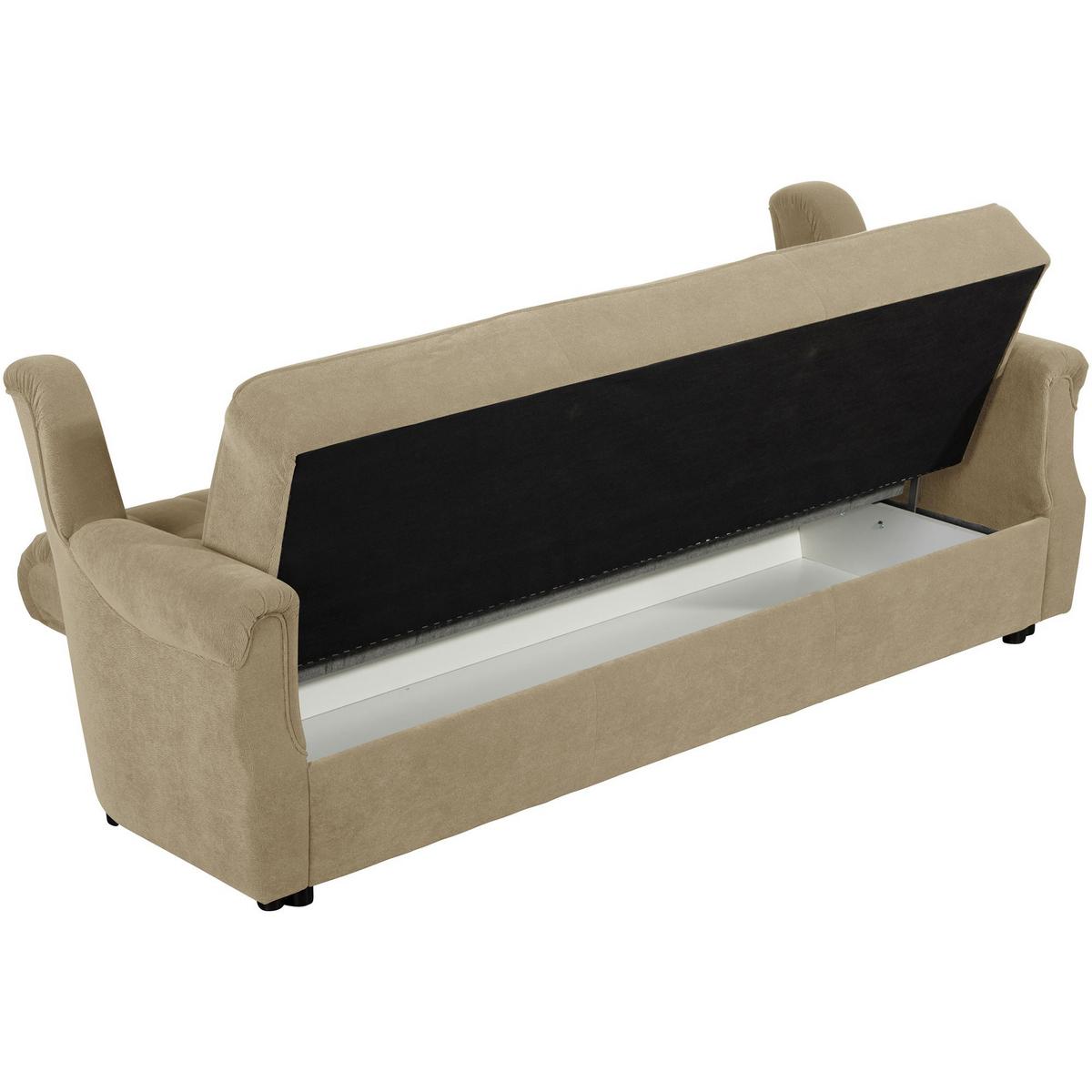 SOFA 3-Sitzer mit Bettfunktion Kaylyn Flockstoff sand - Sandfarben, Kunststoff (83/89/207cm) - 58aufmkessel