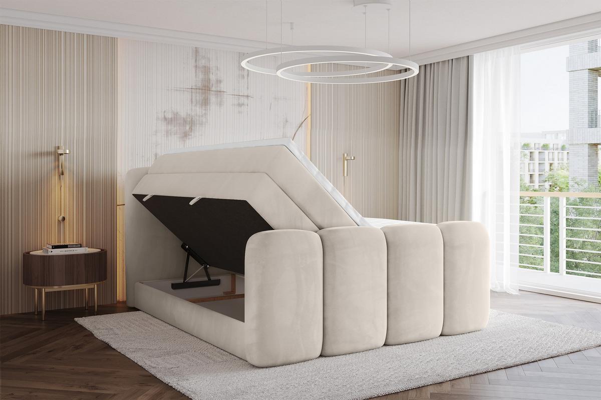BOXBETT mit Matratze H3|H4 und Lattenrost - NINA-Z KING - 200x200 cm Casablanca - Beige - Champagner, Holzwerkstoff (200/200cm) - ALTDECOR