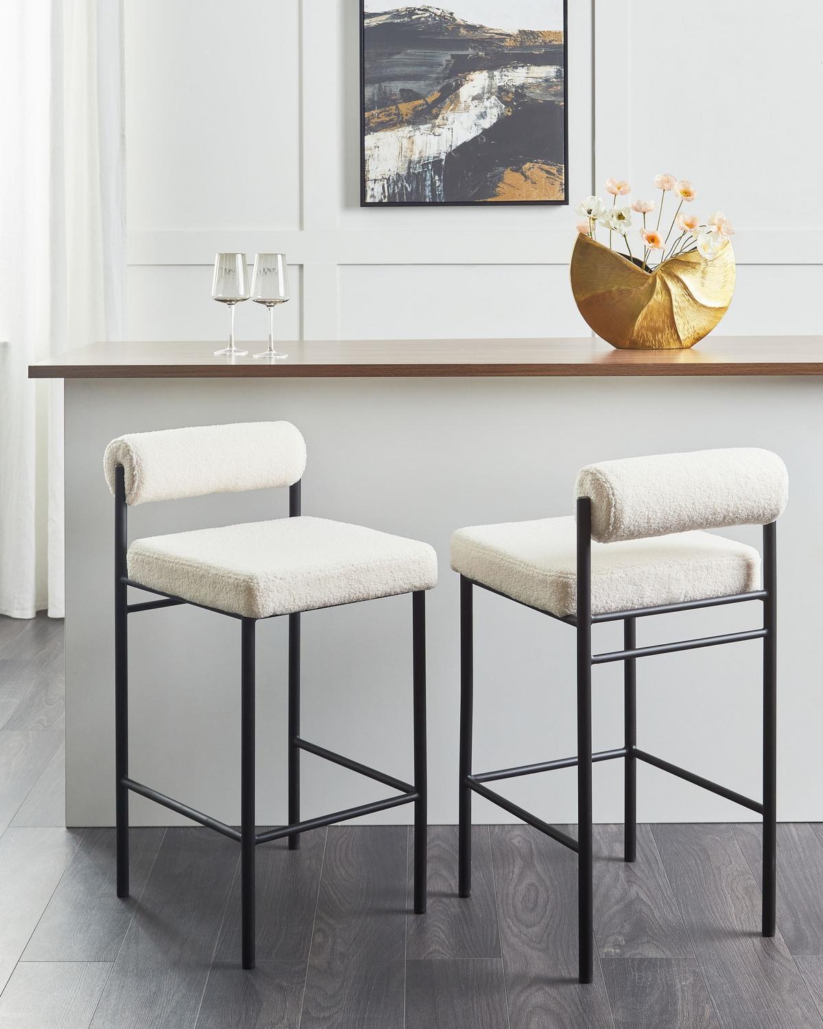 BARSTÜHLEN 2er-Set Weiß Amaya - Creme/Schwarz, Textil (42/82/42cm) - Beliani