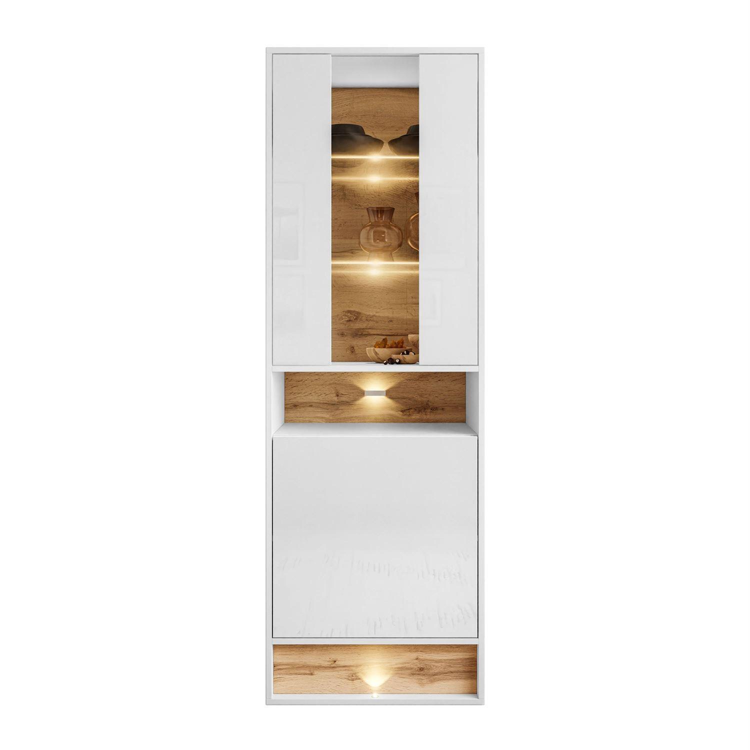 VITRINE VILLA II mit Wotan Eicheneinsatz - Eiche Wotan/Weiß, Holzwerkstoff (60/180/40cm) - Lookway
