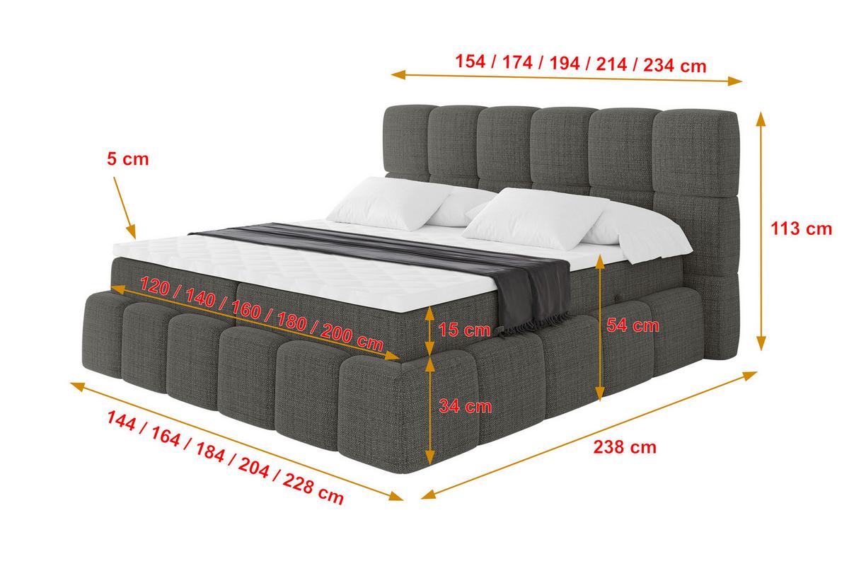 BOXBETT - AURI-H4 - 200x200 Grau Aragon - Graubraun, Holzwerkstoff (200/200cm) - ALTDECOR