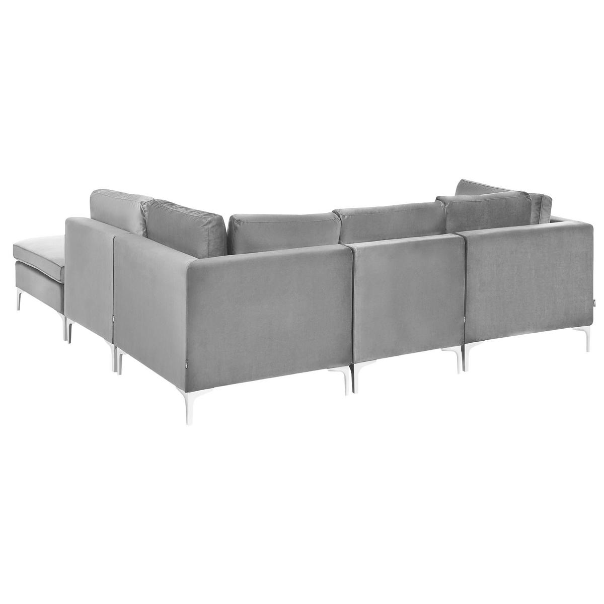 ECKSOFA Modul 4-Sitzer linksseitig Grau Samtstoff mit Ottomane Evja - Dunkelgrau, Textil (235/150cm) - Beliani