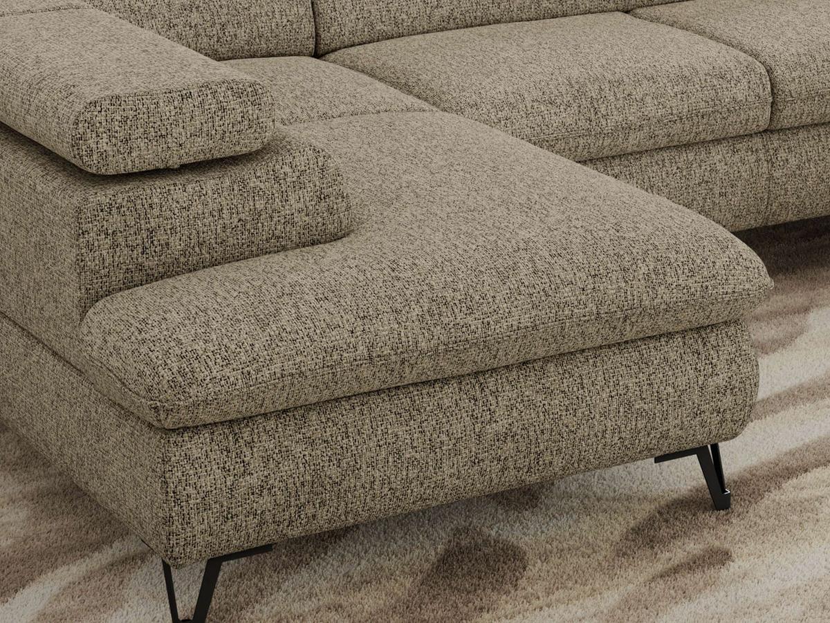 WOHNLANDSCHAFT PABLO U Strukture Dunkelbeige mit Topper Visco - Greige/Schwarz, Textil/Metall (346/76/208cm) - MKS