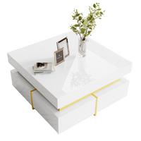 COUCHTISCH mit goldenen akzenten, 2 schubladen & kompaktes design - Weiß, Holzwerkstoff (70/70/35.5cm) - Urban Meuble
