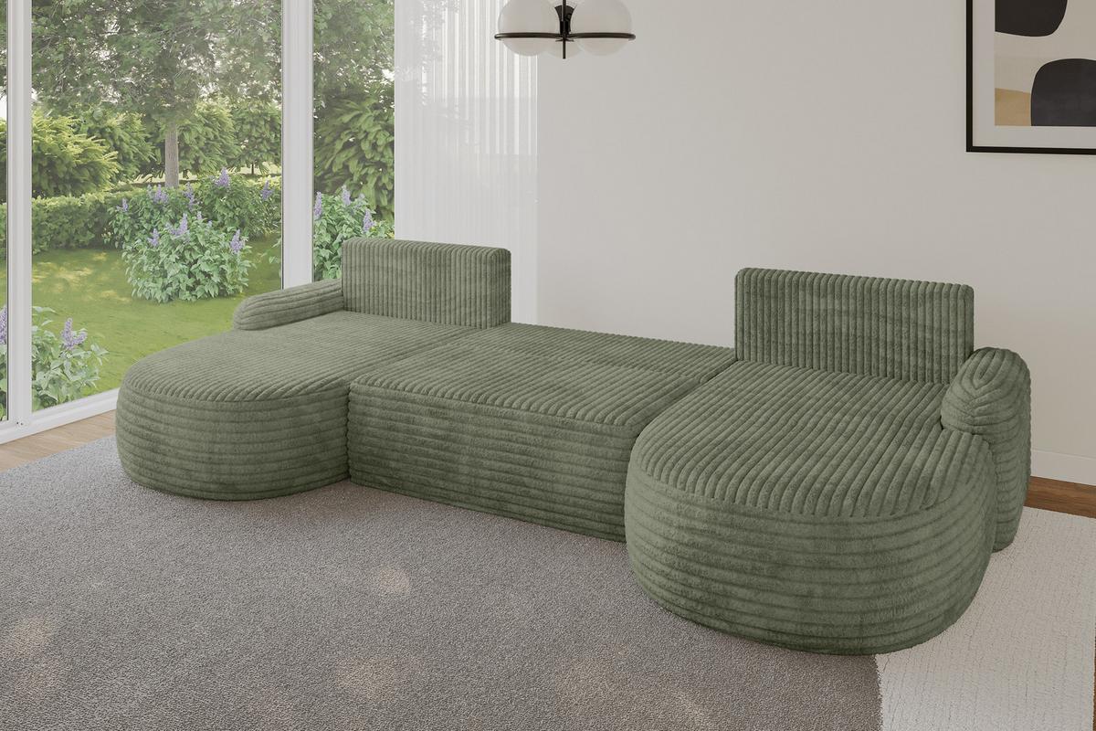 WOHNLANDSCHAFT mit Schlaffunktion und Bettkasten LIRA-U - 335x172x89 Olive - Olivgrün, Holzwerkstoff/Textil (335/89/172cm) - ALTDECOR