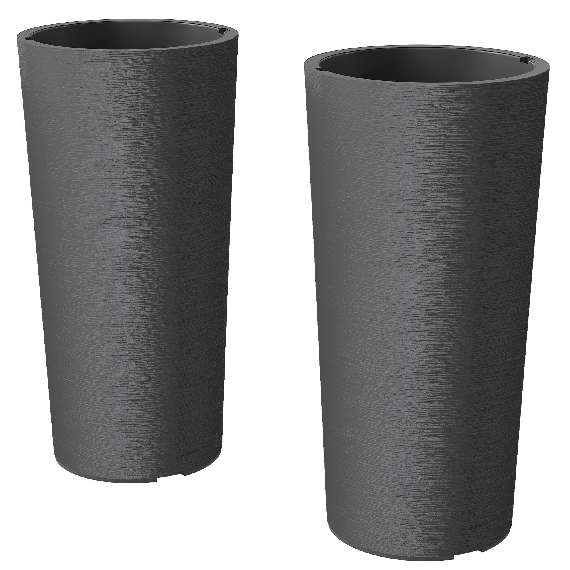 2ER Set Blumentopf stapelbar Pflanzkübel mit Löcher 35x35 cm Pflanztöpfe - Dunkelgrau, Kunststoff (60cm) - Outsunny