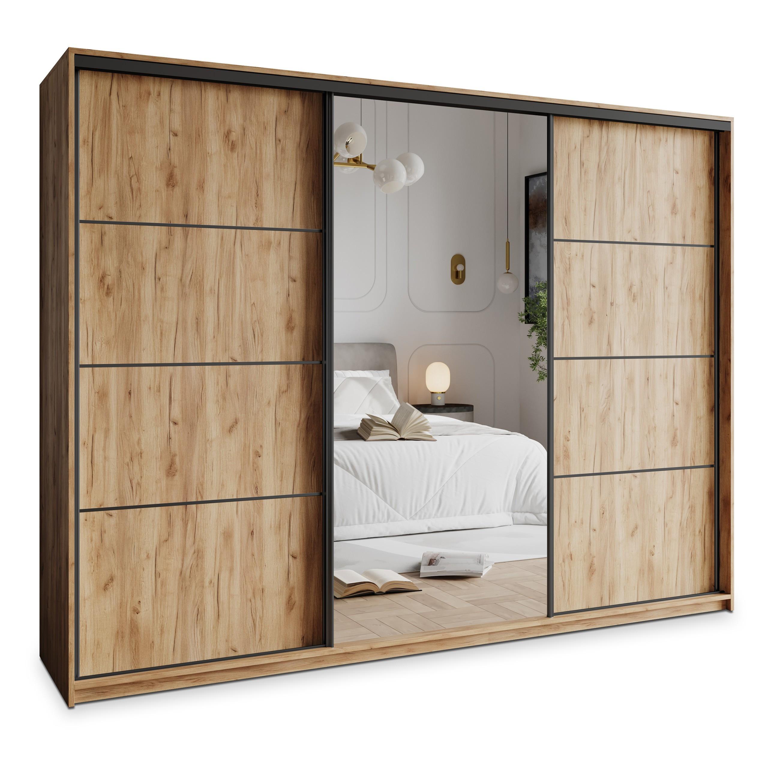 SCHWEBETÜRENSCHRANK VARO 270/205/60 cm 3-türig mit Spiegel Orange - Orange, Holzwerkstoff (270/205/60cm) - MASSENO