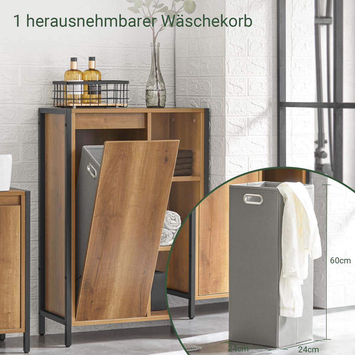WÄSCHESCHRANK Vintage - Schwarz/Braun, Holzwerkstoff/Metall (60/90/30cm) - SoBuy