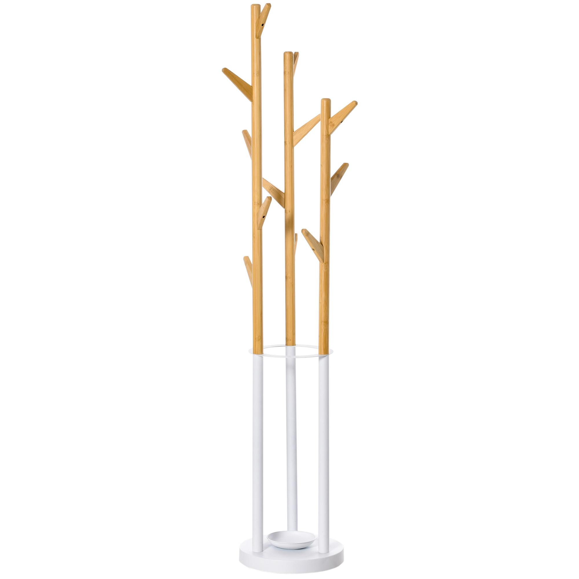 GARDEROBENSTÄNDER mit 12 Haken, Natur+Weiß 30,5 x 30,5 x 174,5 cm - Naturfarben, Naturmaterialien (30.5/174.5/30.5cm) - HOMCOM