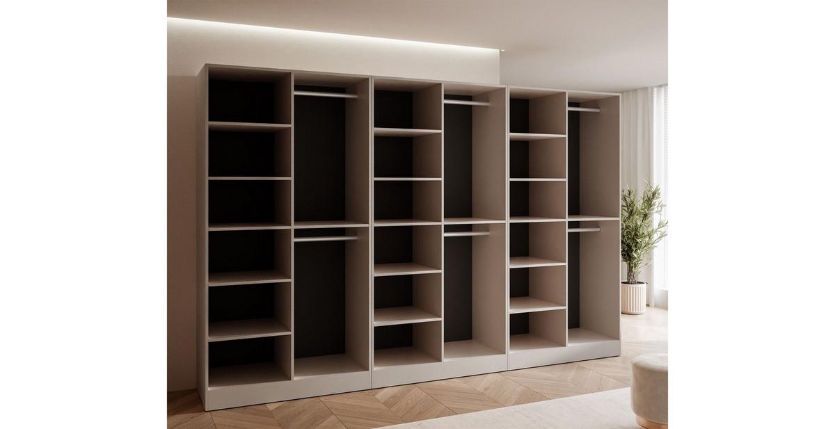 KLEIDERSCHRANK SANDBOX 300 303/49/200 cm Sandbeige / Sandbeige + geriffeltes Glas mit LED ohne Zusatzböden - Sandfarben/Transparent, Holzwerkstoff/Kunststoff (303/200/49cm) - Lookway