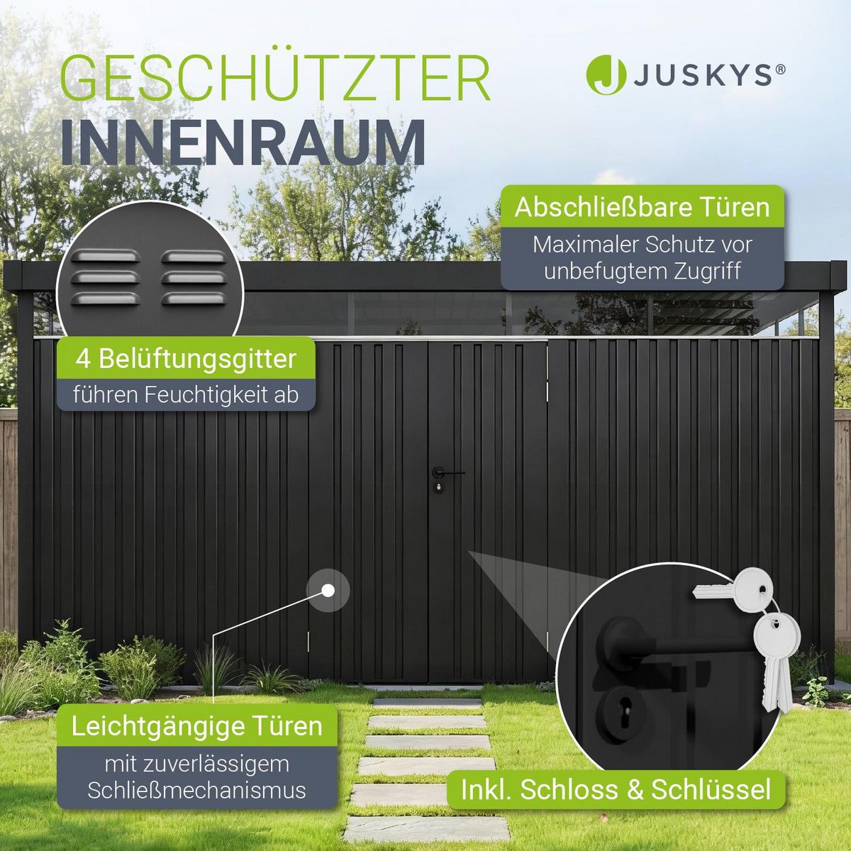 GERÄTEHAUS Luzern Anthrazit - Anthrazit, Metall (396/220/294cm) - Juskys