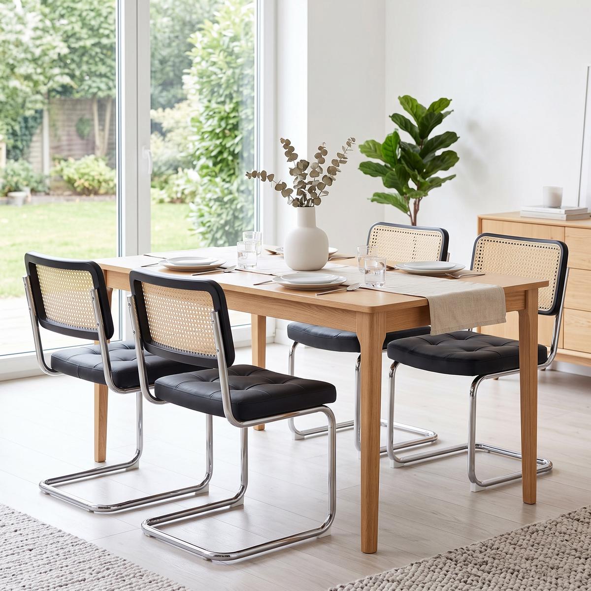 ESSZIMMERSTUHL 2er set kunstleder rattan verchromtes gestell freischwinger - Schwarz, Textil (53/84.6/46.4cm) - Urban Meuble