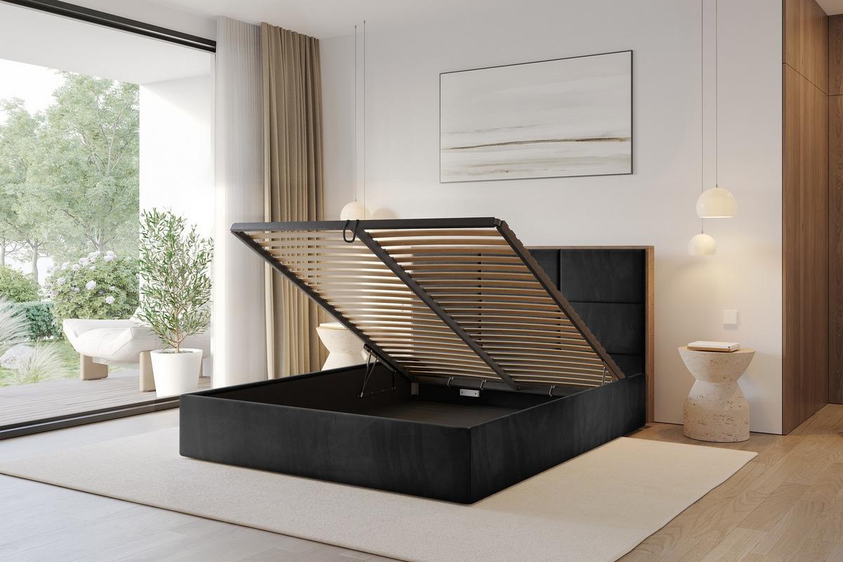 POLSTERBETT mit Bettkasten und Lattenrost, Boxbett ohne Matratze - LILA 140x200 Schwarz - Schwarz, Holzwerkstoff/Textil (140/200cm) - ALTDECOR