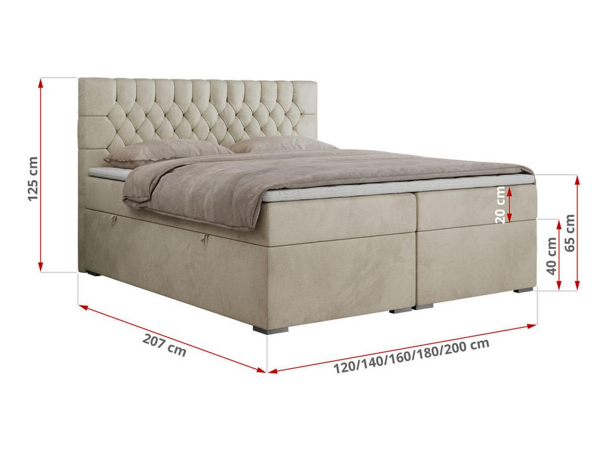 BOXBETT PERA 140/200 Beige Velvet - H3 - Beige, Holz/Textil (140/200cm) - MKS