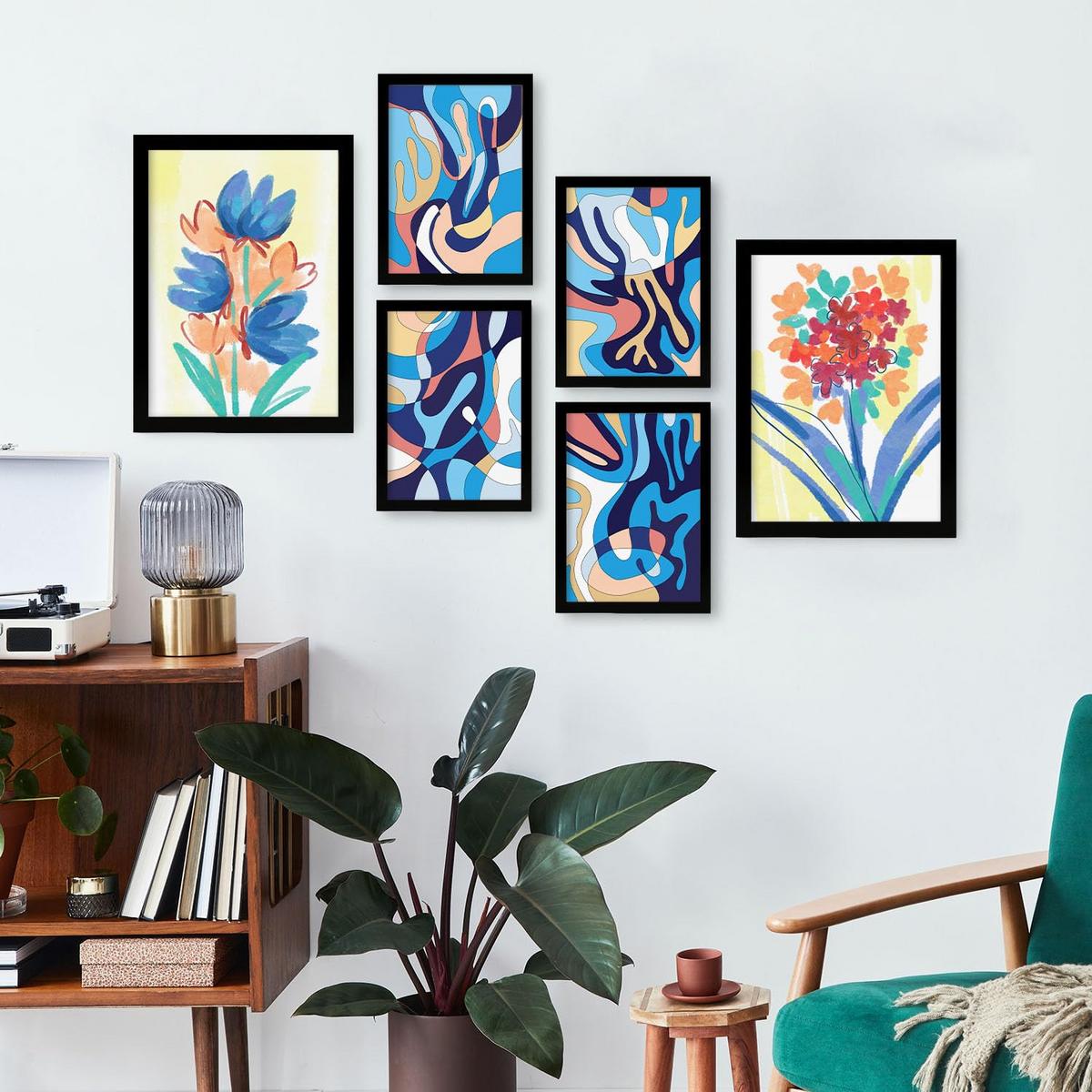 POSTER Set Mit 6 Venenflora In Blume Zusammenfassung Ästhetische Dekorative Gemälde Für Ihr Wohnzimmer, Schlafzimmer, Zuhause A3 & A4 Schwarzer Rahmen - Schwarz, Papier (29/3cm) - Nacnic