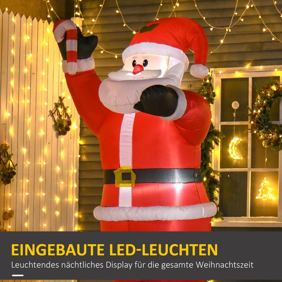 WEIHNACHTSDEKO aufblasbar , 2,4 m Weihnachtsmann mit LED-Beleuchtung Zuckerstange - Rot, Textil (90/240/160cm) - HOMCOM