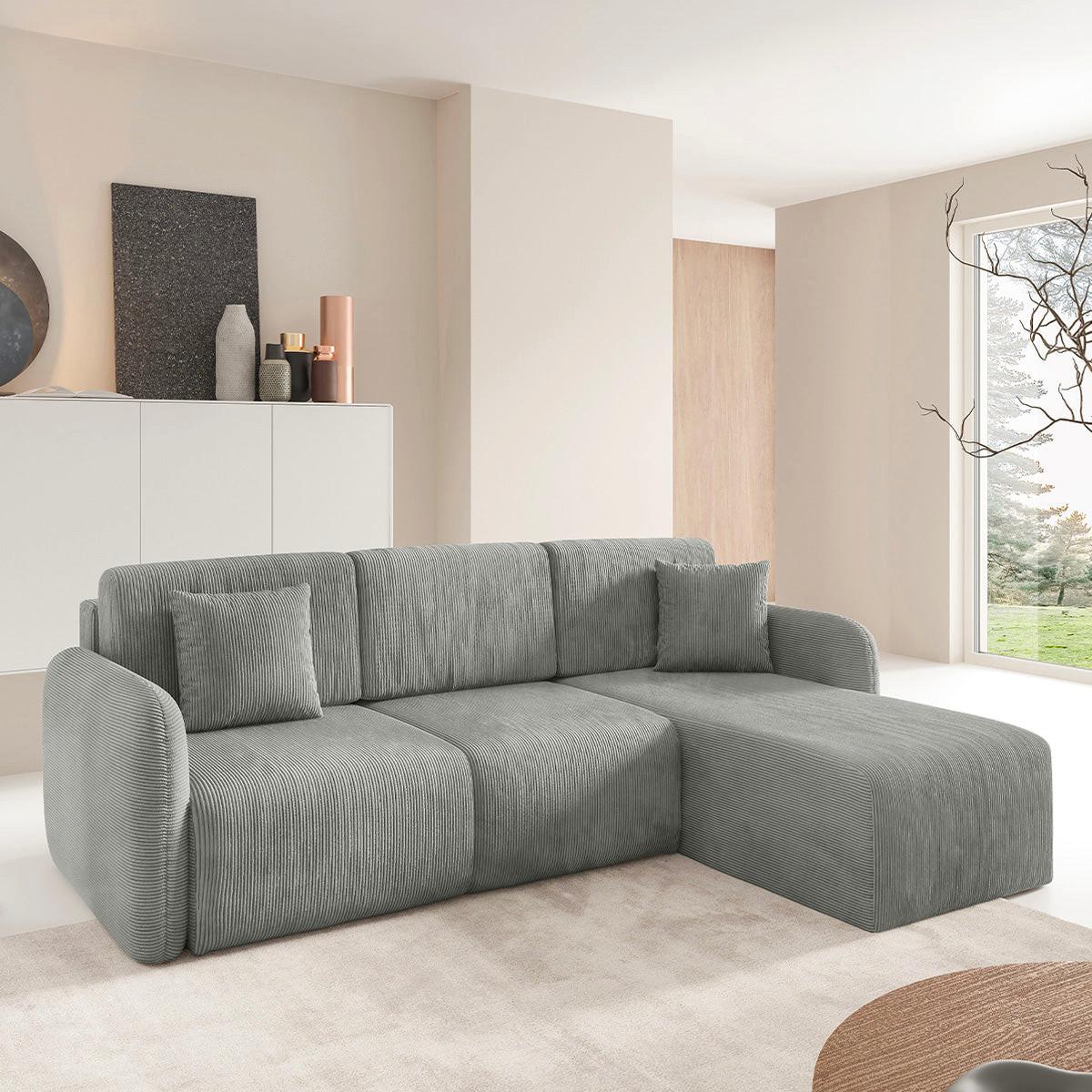 ECKSOFA Dora 3 Sitzplätze Hellgrau - Grau, Holz (245/185cm) - Petits-meubles