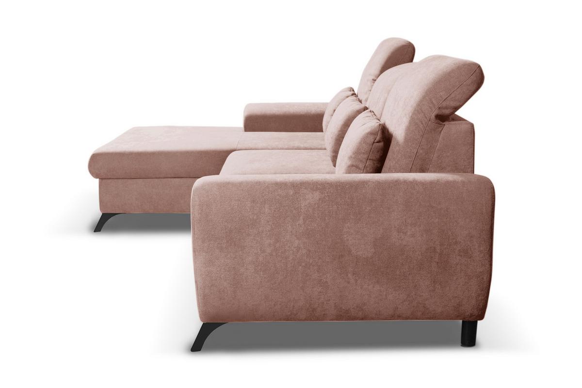ECKSOFA LUCE L-S Rosa Plüsch-Stoff mit Schlaffunktion - Rosa, Holz (279/172cm) - MASSENO