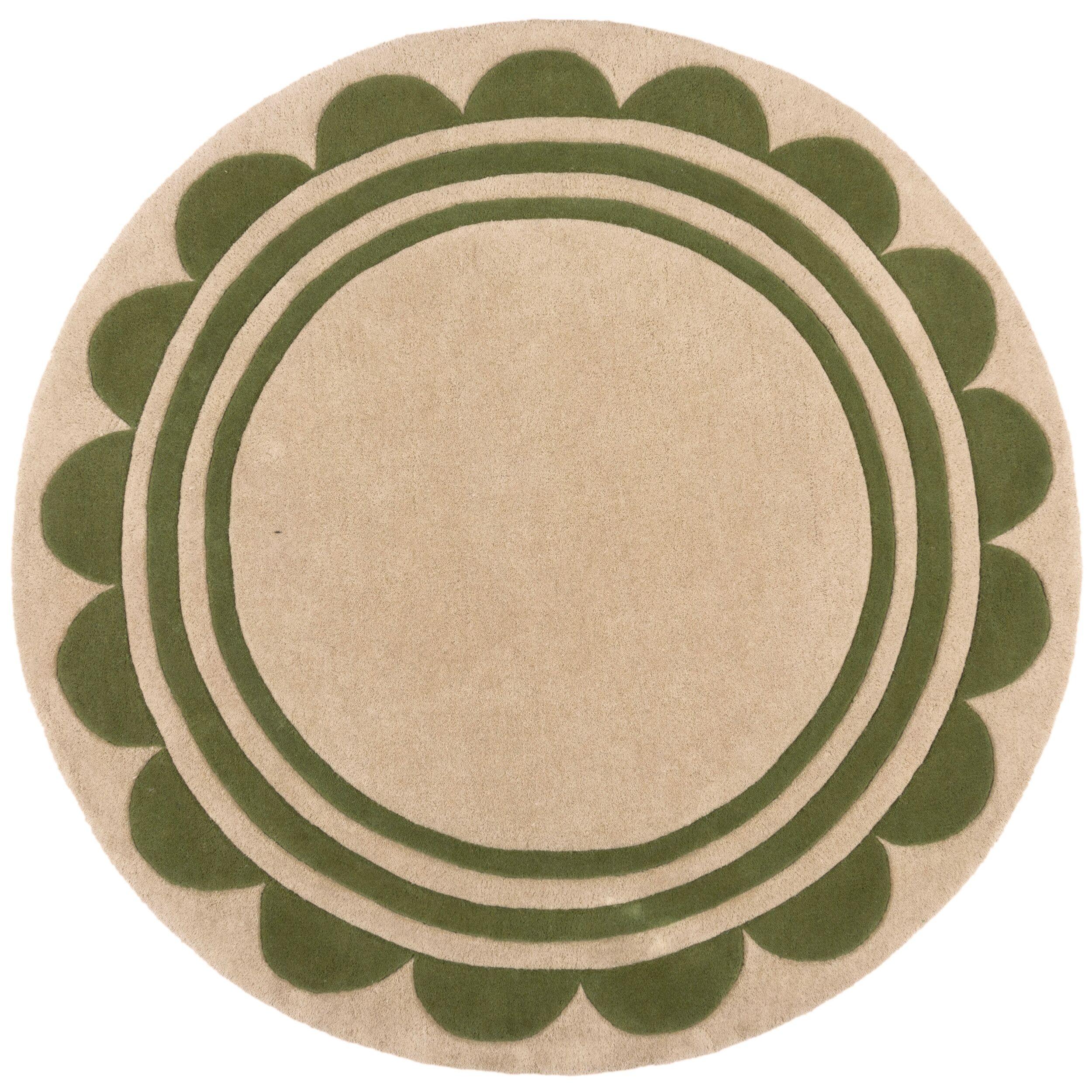 WOLLTEPPICH WENSUM, mit grafischem Muster mit Rahmen, Grün-Beige, Ø 120 cm - Grün, Textil (120/120cm) - KADIMA DESIGN