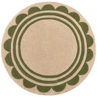 WOLLTEPPICH WENSUM, mit grafischem Muster mit Rahmen, Grün-Beige, Ø 120 cm - Grün, Textil (120/120cm) - KADIMA DESIGN