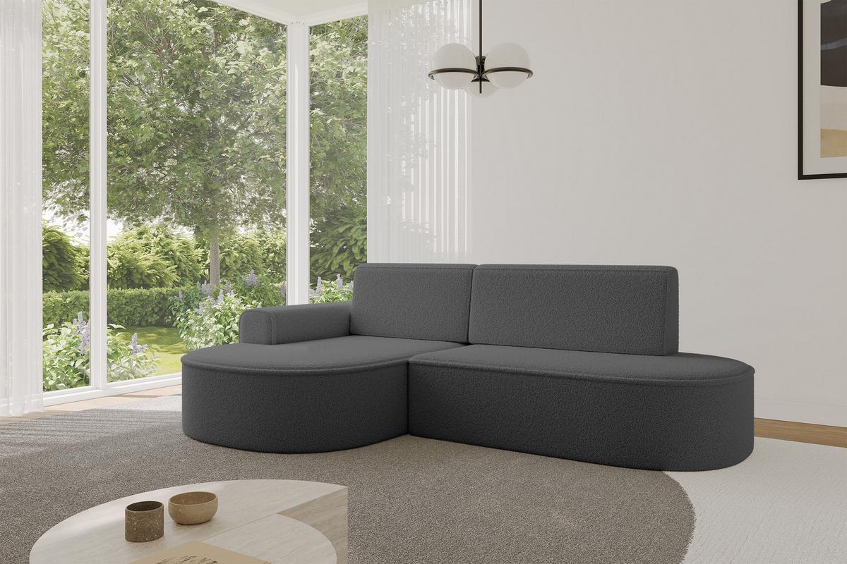 ECKSOFA mit Schlaffunktion und Bettkasten Ottomane Links MARI-L1-S - 283x167x73 cm Grau Bouclé - Schwarz/Grau, Holzwerkstoff/Kunststoff (283/167cm) - ALTDECOR