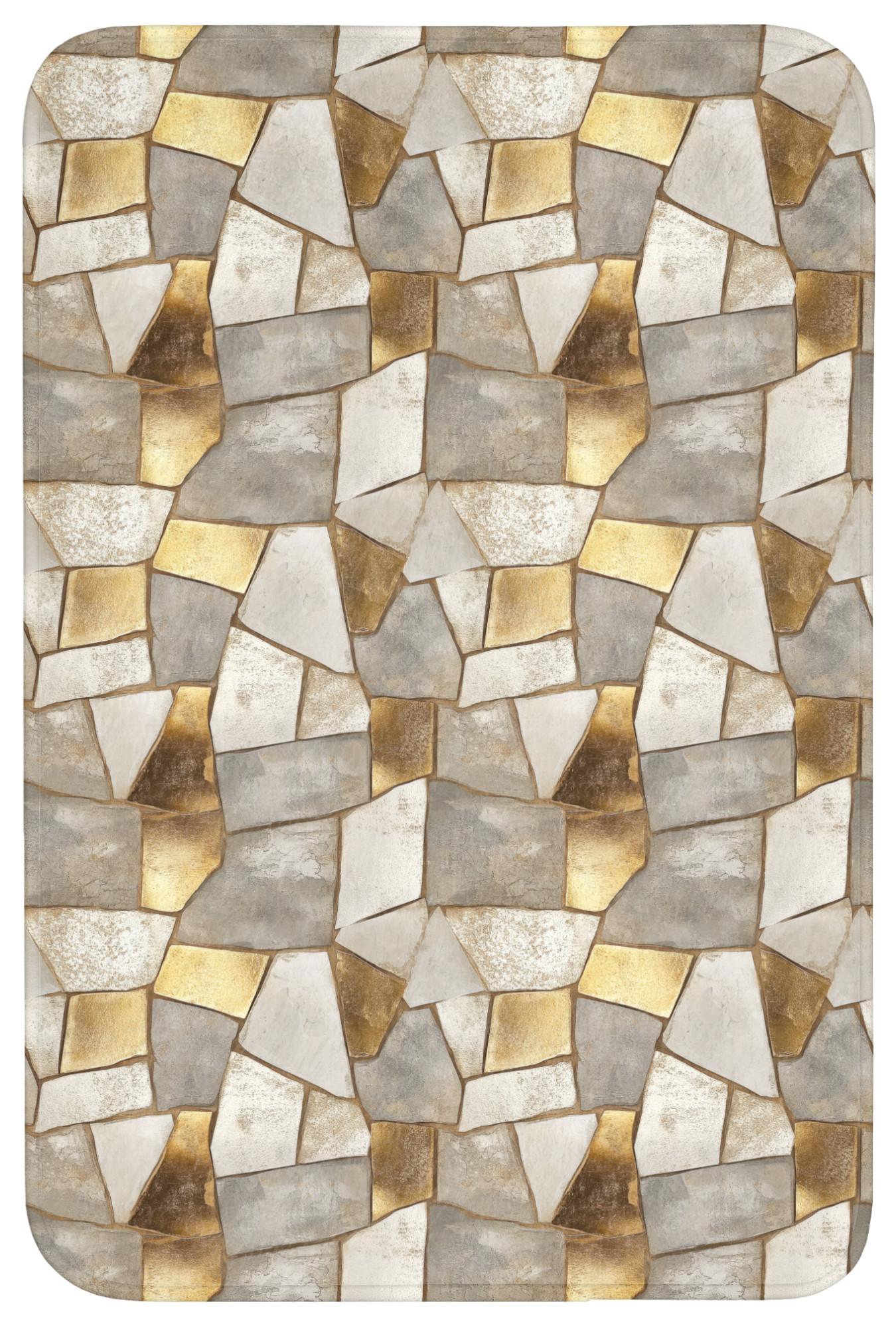 BADEMATTE Mosaik - Marmor - Gold Rutschfest 60x90 cm - Champagner, Textil (60/90cm) - OnlyWow