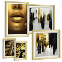 BILDER SET 5er Set - 50x50 cm & 20x30 cm & 40x60 cm Goldrahmen - Sonnenuntergangsbrücke Landschaft - Goldfarben, Kunststoff (40/60cm) - TULUP