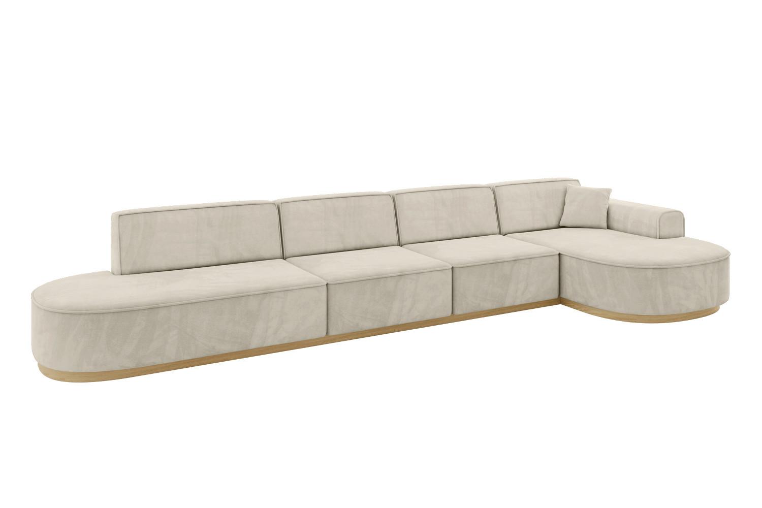 ECKSOFA Ottomane Rechts MARI-L3-v2 - 413x171x83 cm Ecru Velours - Ecru, Holzwerkstoff/Textil (171/413cm) - ALTDECOR