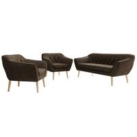 SITZGARNITUR PIRS 3+1+1 - Braun Velvet - Holzbeine - Dunkelbraun/Buchefarben, Holzwerkstoff/Textil (180/75/74cm) - MKS