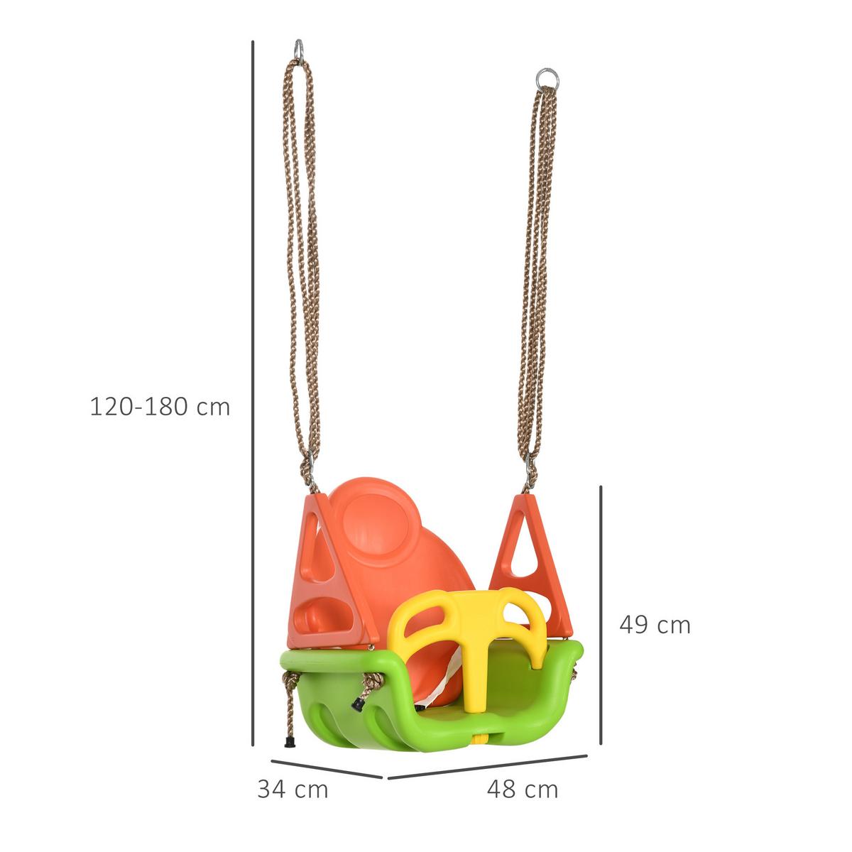 3-IN-1 Babyschaukel, Kinderschaukel mit verstellbarem Seil, Schaukelsitz, Grün - Multicolor, Kunststoff (34/48cm) - Outsunny