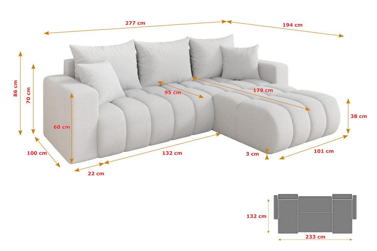 ECKSOFA mit Schlaffunktion Ottomane Rechts MILA-L-v1 277x195x86 Weiß Bouclé - Schwarz/Weiß, Holzwerkstoff/Kunststoff (277/194cm) - ALTDECOR