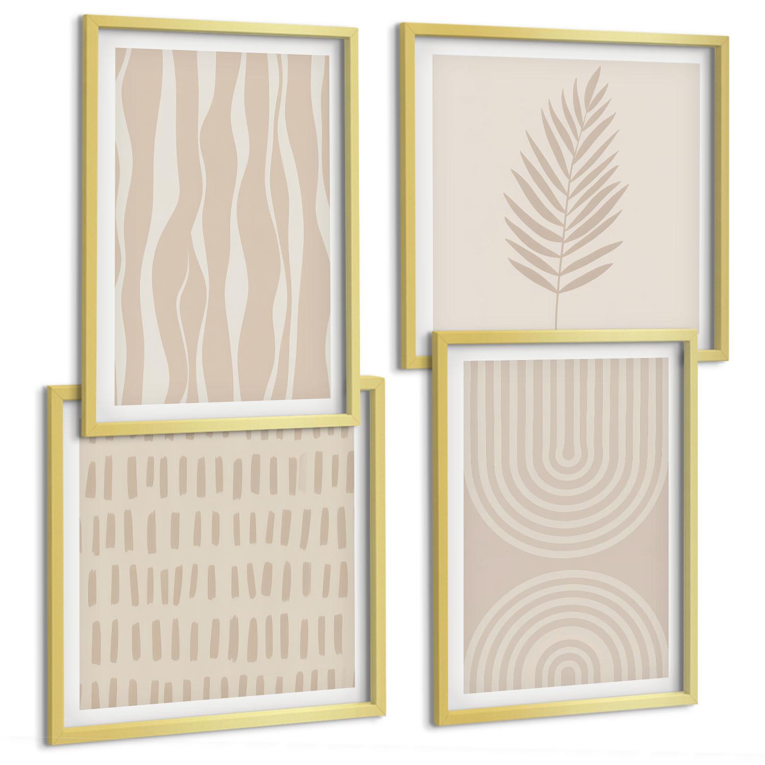 BILDER SET 4er Set - 50x50 cm & 40x60 cm Goldrahmen - Beige Pflanzenmuster - Goldfarben, Kunststoff (50/50cm) - TULUP