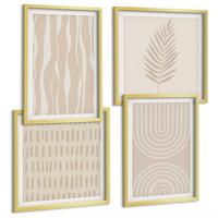 BILDER SET 4er Set - 50x50 cm & 40x60 cm Goldrahmen - Beige Pflanzenmuster - Goldfarben, Kunststoff (50/50cm) - TULUP