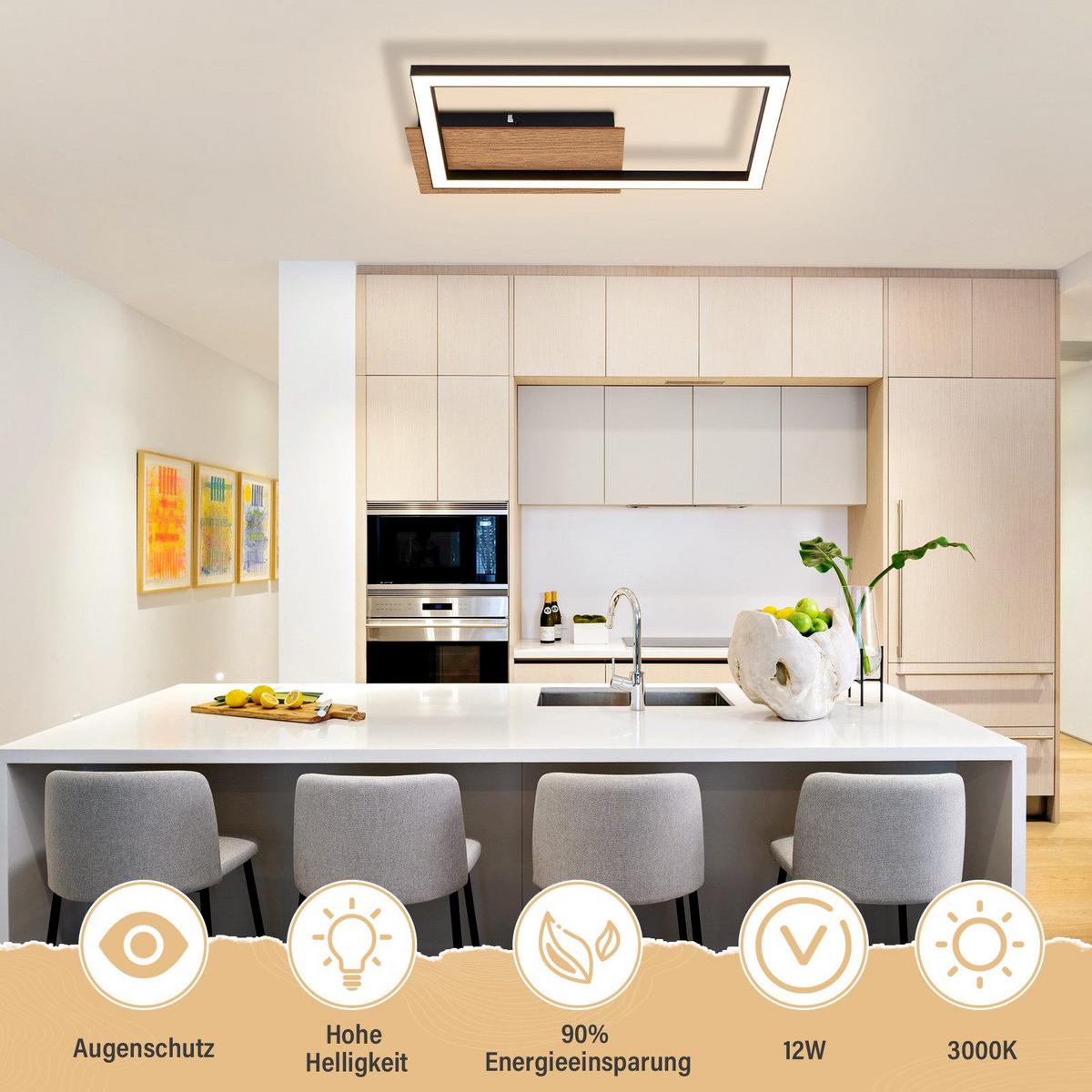LED-DECKENLEUCHTE French 25.6/20.6/4.1 cm - Schwarz, Metall (25.6/20.6/4.1cm) - Nettlife