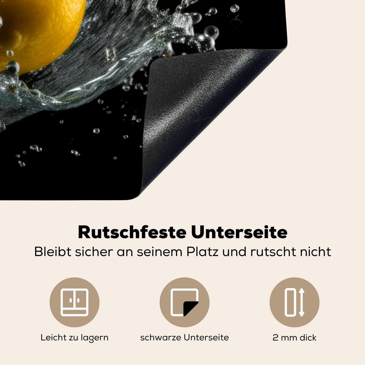 HERDABDECKPLATTE Zitrone - Obst - Gelb - Schwarz Ceranfeldabdeckung 90x52 cm - Gelb, Kunststoff (90/52/0.2cm) - MuchoWow