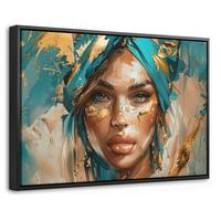 LEINWAND Bilder mit Rahmen - Frau - Porträt - Gold - Luxus - Blau - 30x20 - Türkis, Textil (30/20cm) - MuchoWow