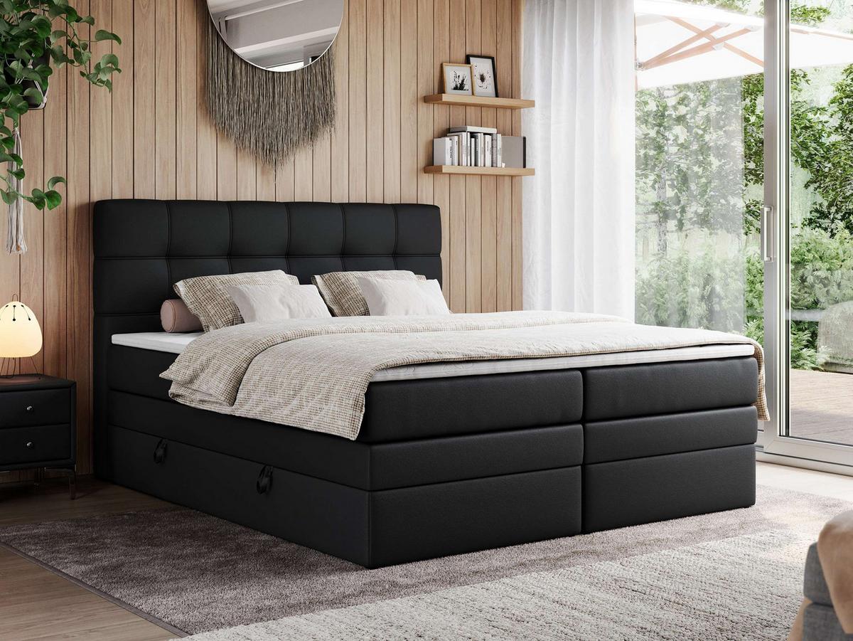 BOXSPRINGBETT ERNI KING 140/200 Schwarz Kunstleder - H4 - Schwarz, Holz/Textil (140/200cm) - MKS