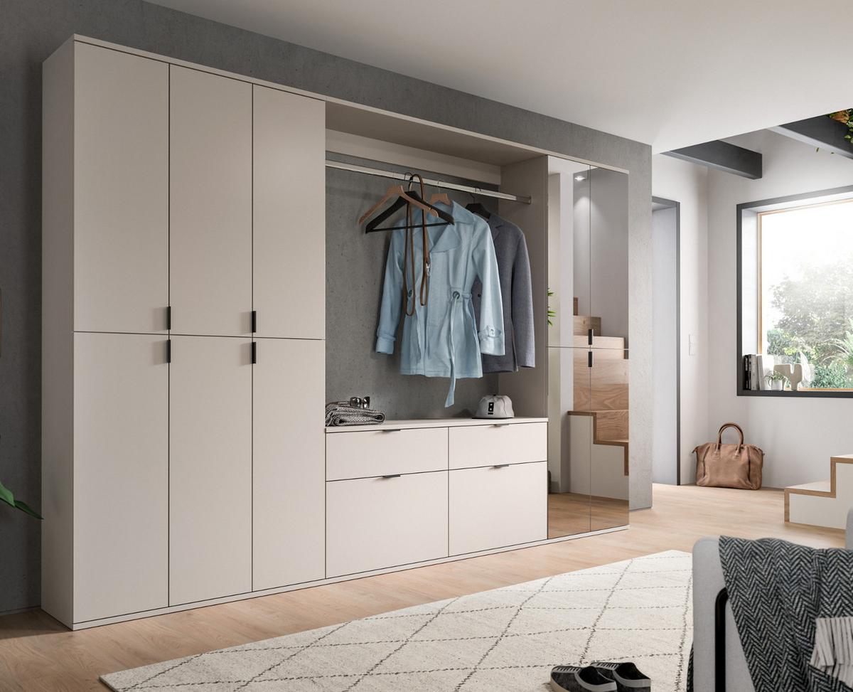 GARDEROBEN-SET Kaschmir 273 x 193 cm, Garderobenschrank mit Spiegel - Kaschmir/Schwarz, Glas/Holzwerkstoff (273/193/34cm) - Inn.Furn