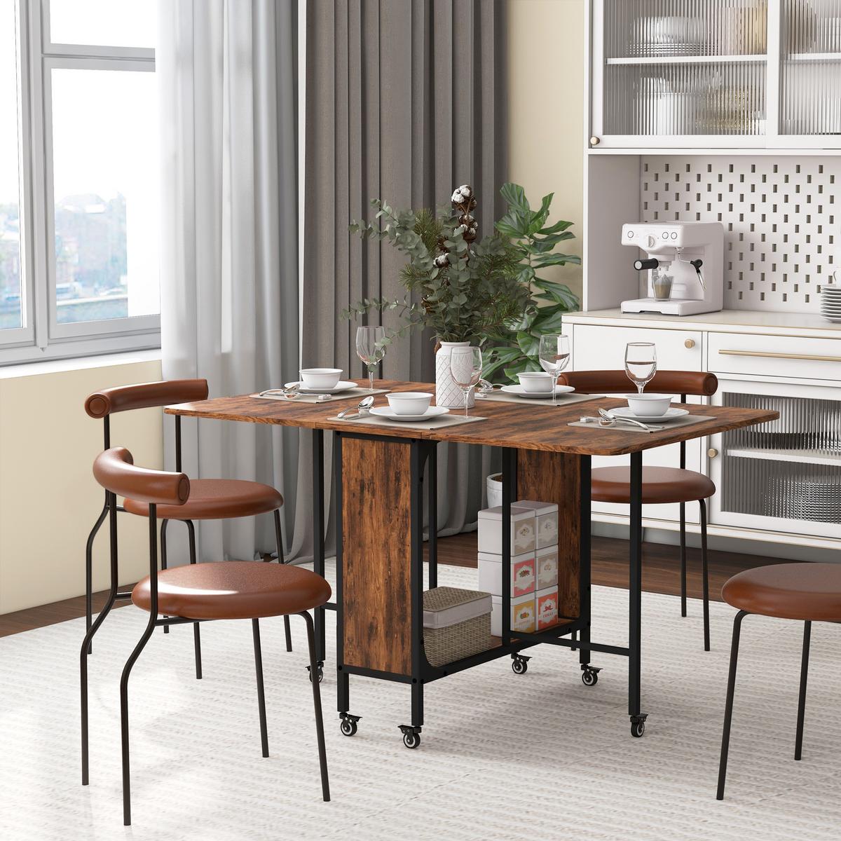ESSTISCH klappbar, Mobiler Klapptisch für 6 Personen, mit Ablage Hellbraun - Dunkelbraun, Textil (130/80/74cm) - HOMCOM