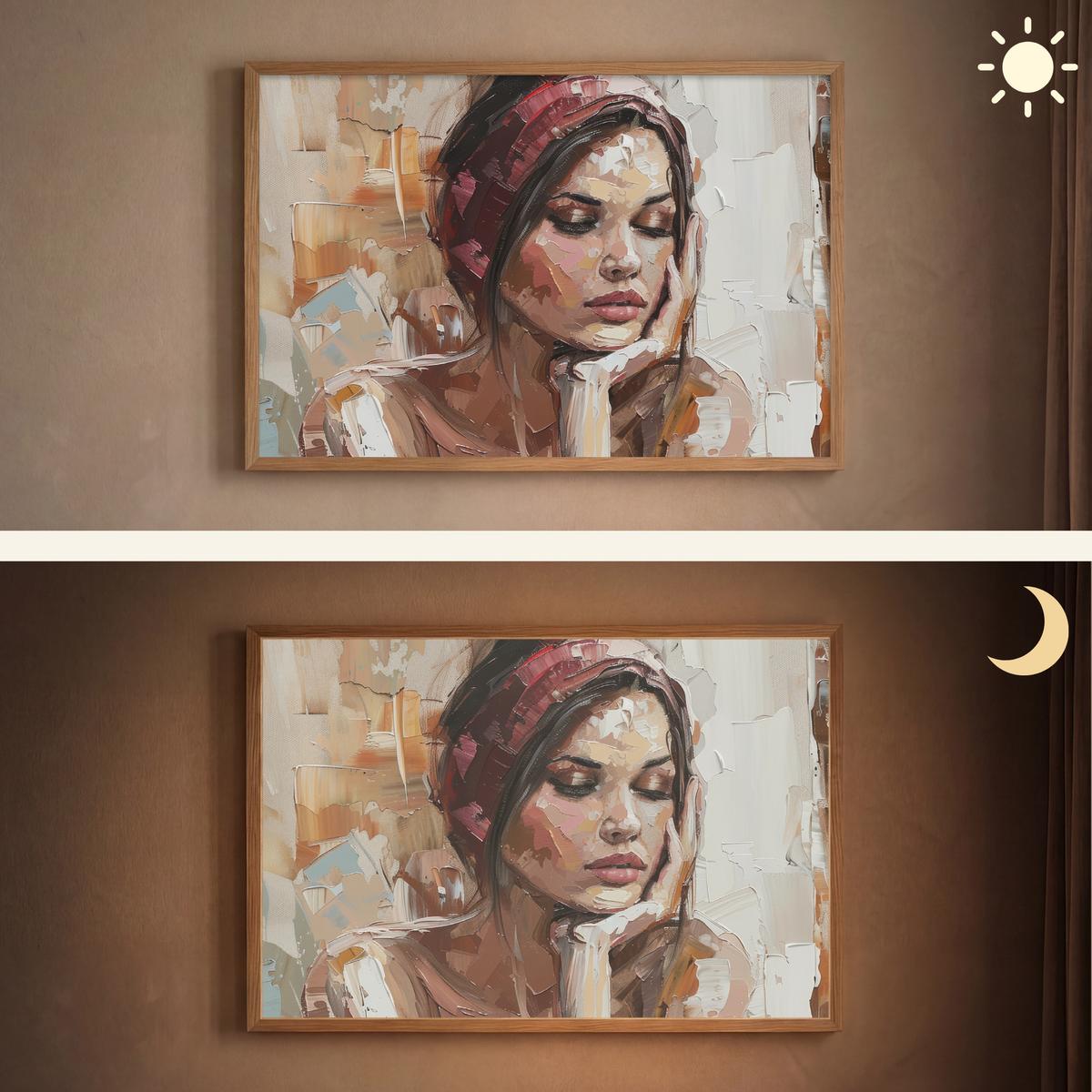WANDLEUCHTE MIT AKKU Frau - Lackierung - Porträt - Modern 100x70 cm - Braun, Holzwerkstoff (100/70/8cm) - OnlyWow
