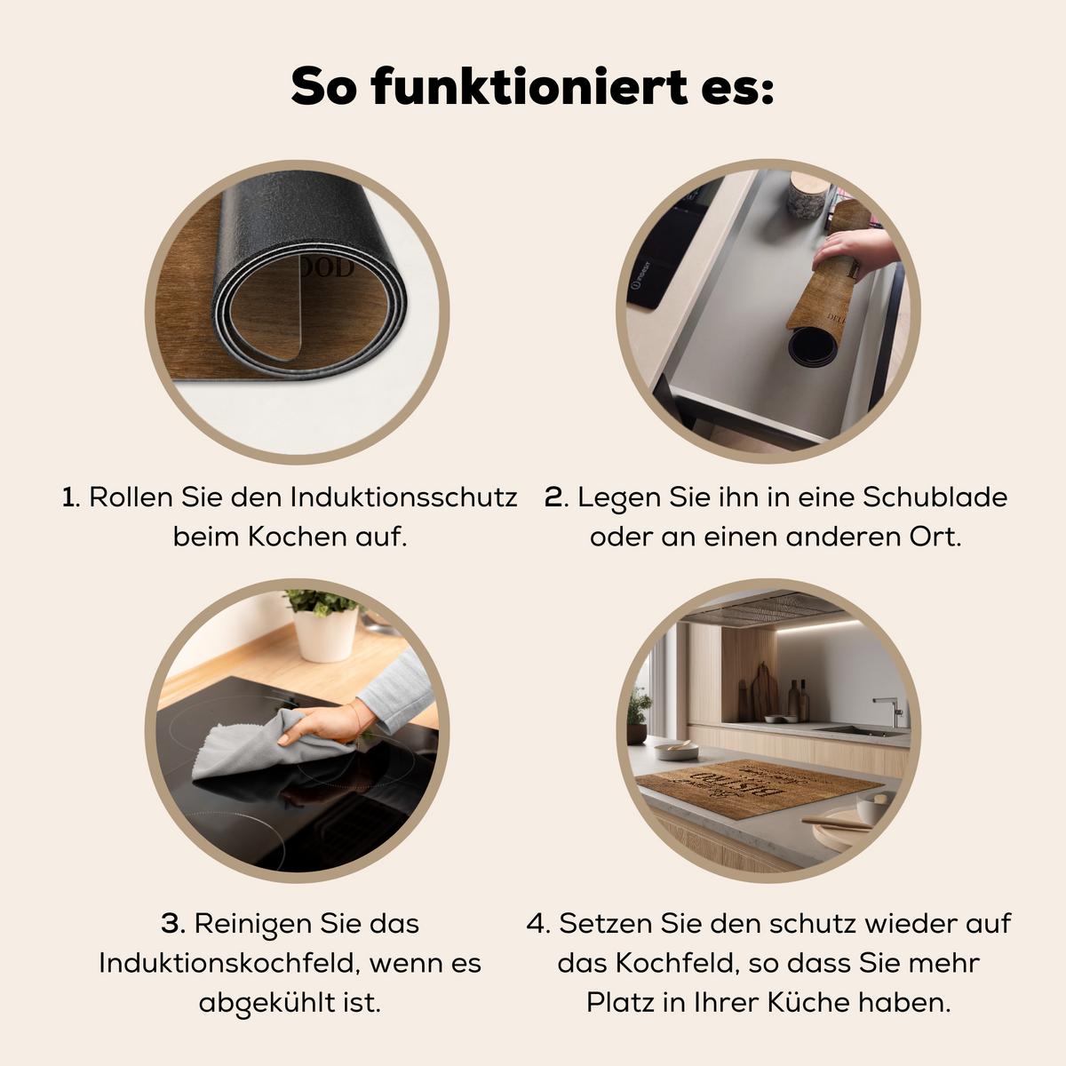 HERDABDECKPLATTE Zitat - Bistro - Guten Appetit - Süßes Zuhause - Holzmaserung Induktionsmatte 77x59 cm - Braun, Kunststoff (77/59/0.2cm) - MuchoWow
